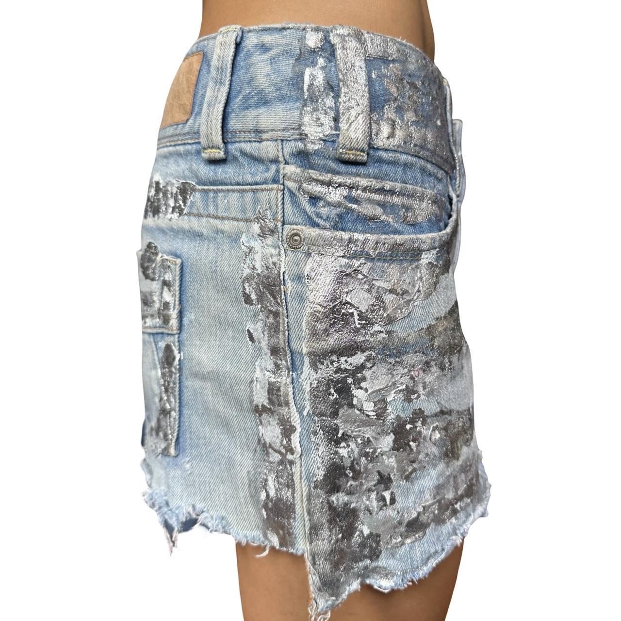 ASTROBOI* Y2K Silver Foiled Blue Denim Mini Skirt - right 