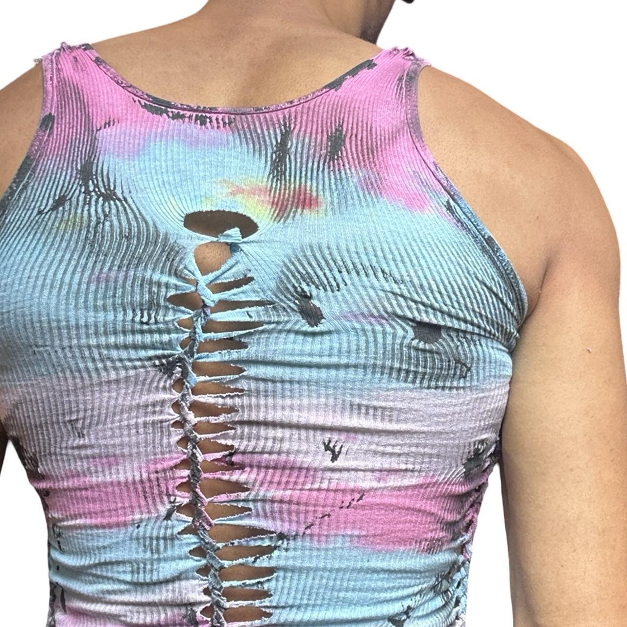 ASTROBOI* Blue and Pink Tie Dye Braided Twist Tank Top – back 2