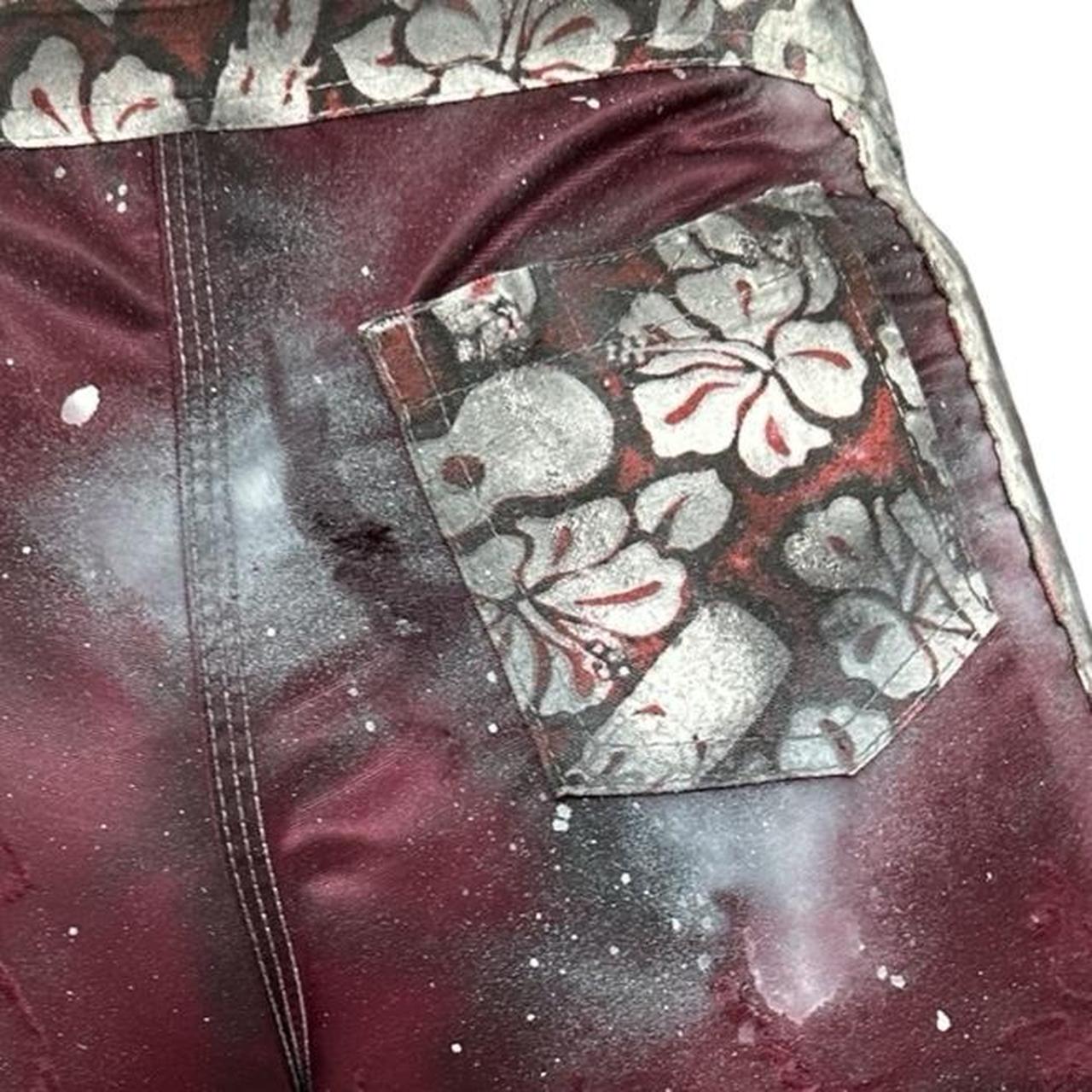 ASTROBOI* Y2K Maroon Hibiscus Nylon Grunge Board Shorts - Small