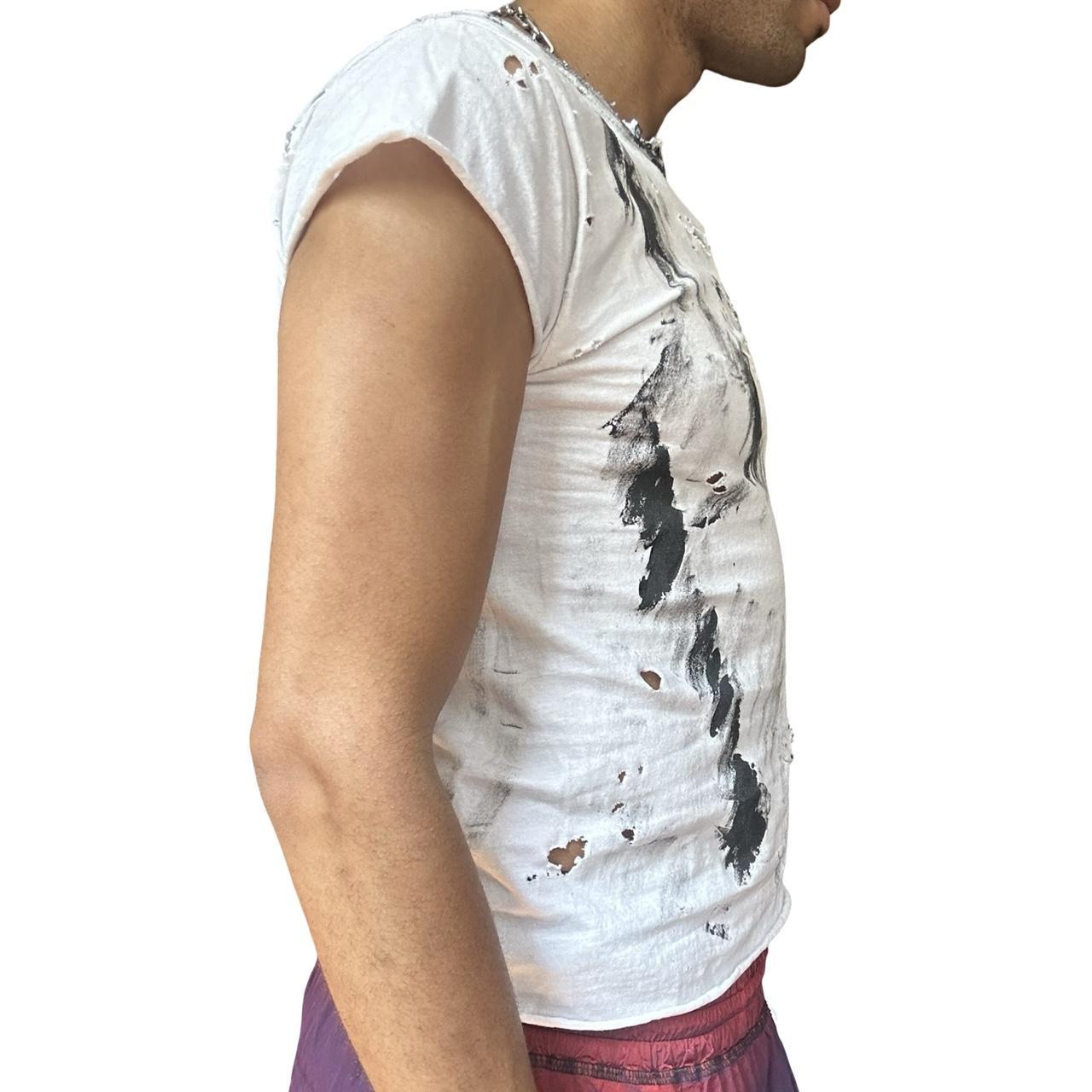 Hanes White Painterly Ripped Hybrid T-shirt Tank - right 