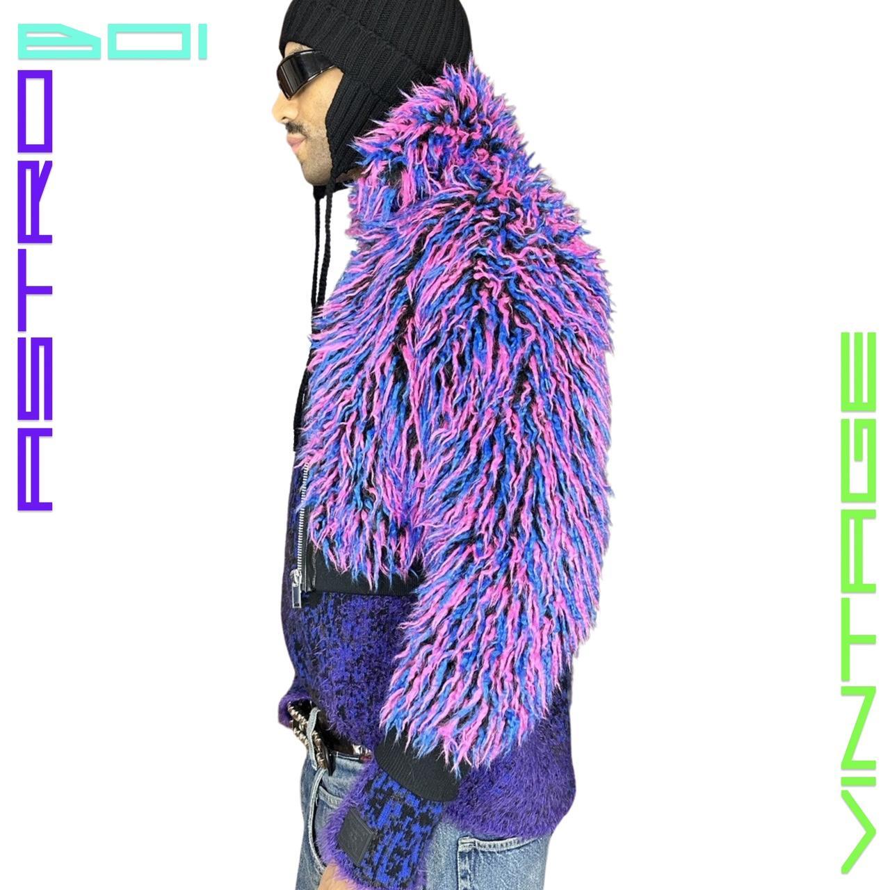 FAUX FUR PINK AND BLUE BOMBER JACKET_ XS