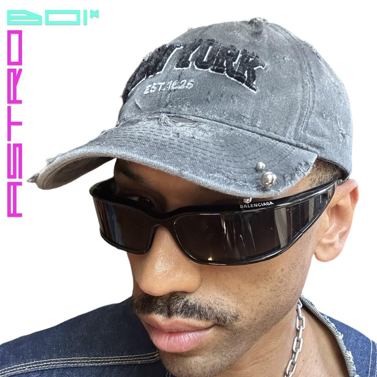 ASTROBOI* NEW YORK STONE WASHED FADED PIERCED BLACK HAT