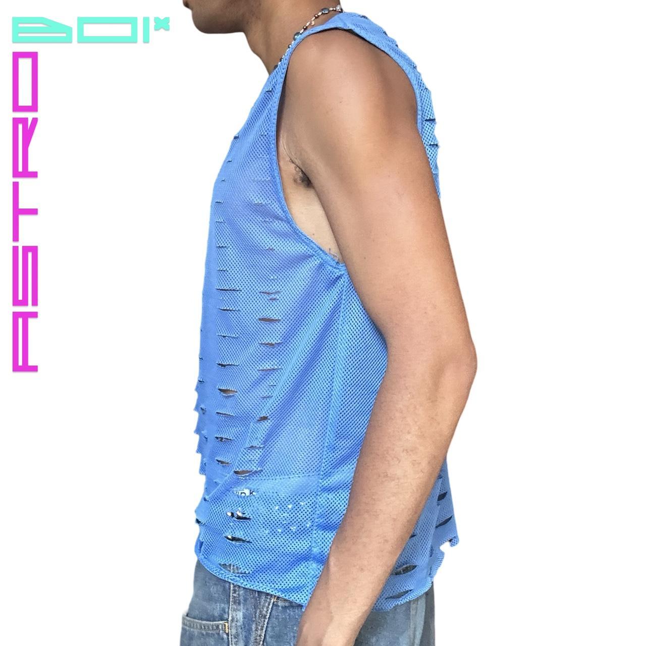 ASTROBOI* STARTER RHINESTONE SLASHED LIGHT BLUE MESH TANK TOP_ MEDIUM