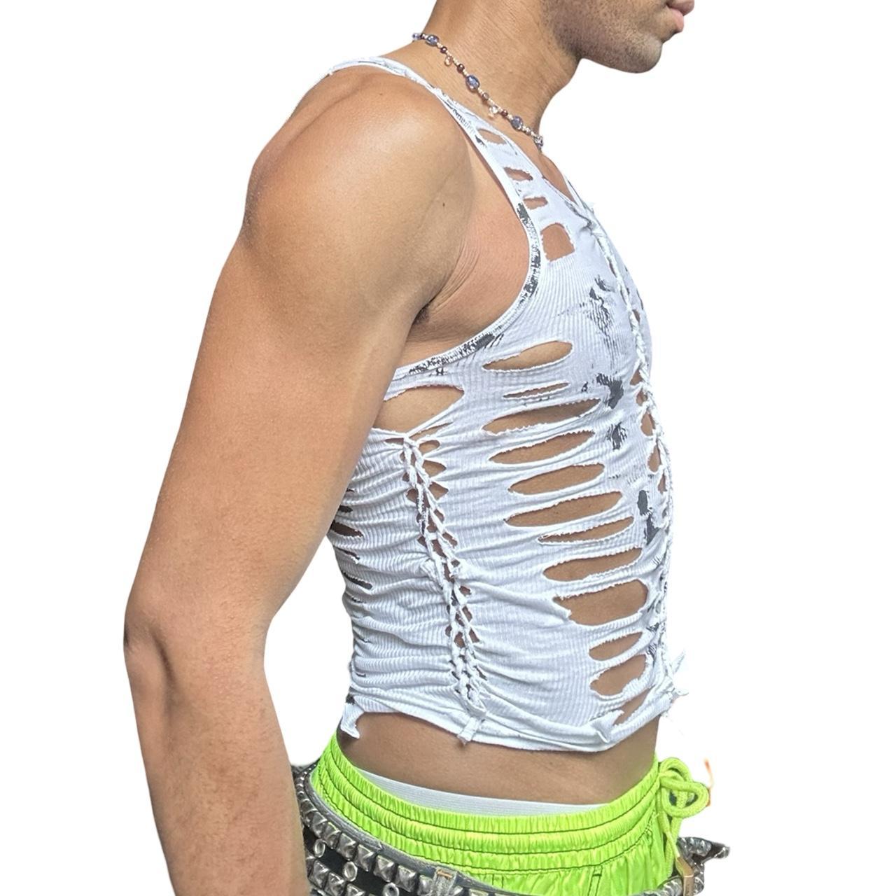 ASTROBOI* 'Marble' White Braided Painted Twist Tank Top  -  right