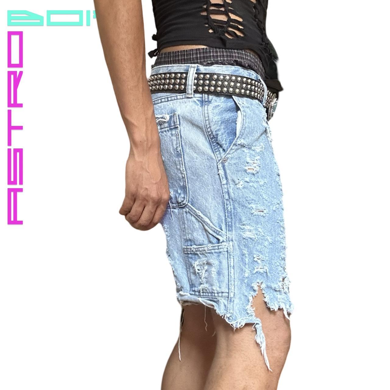 ASTROBOI* CUSTOMIZED ABERCROMBIE & FITCH PALE BLUE GRUNGE RIPPED SHORTS_ 32"