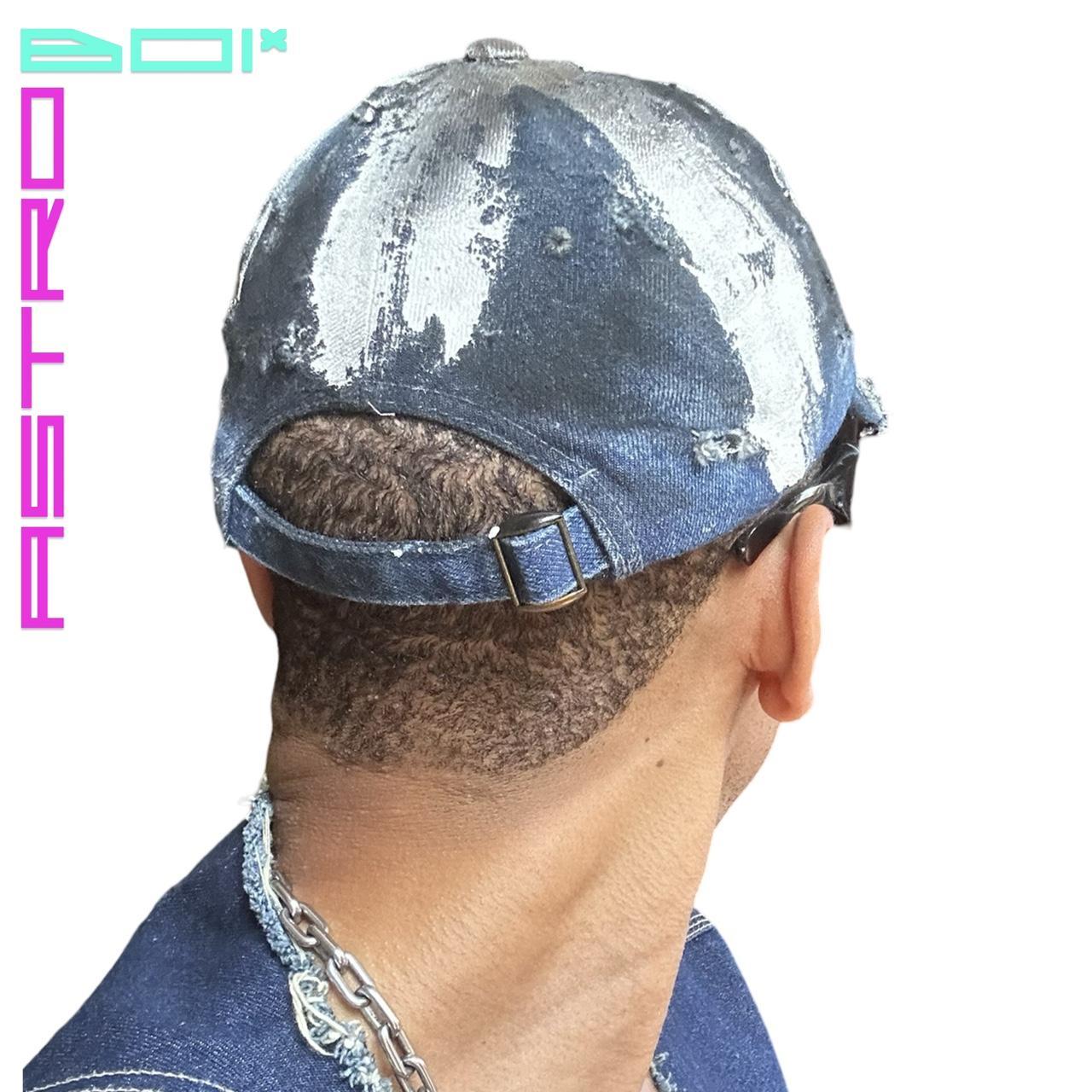 ASTROBOI* DISTRESSED HALF VISOR BLUE DENIM PAINTED HAT