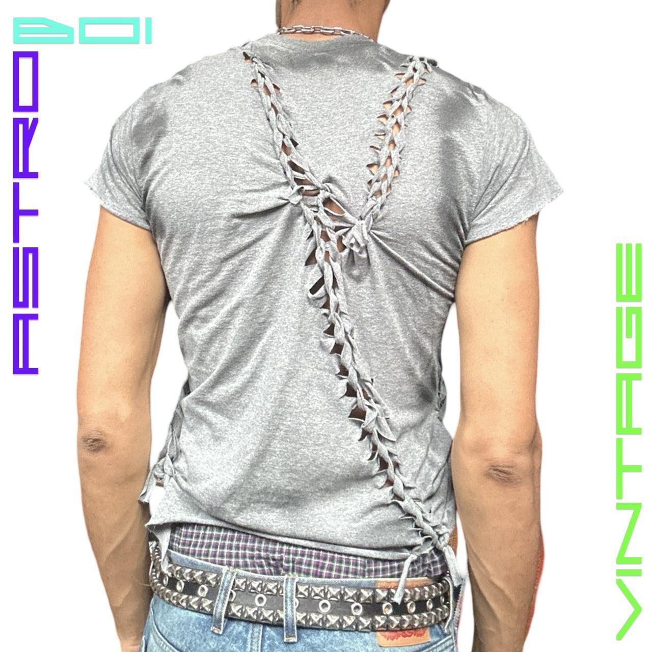 ASTROBOI* Abstract Printed Braided Gray T-Shirt - Large