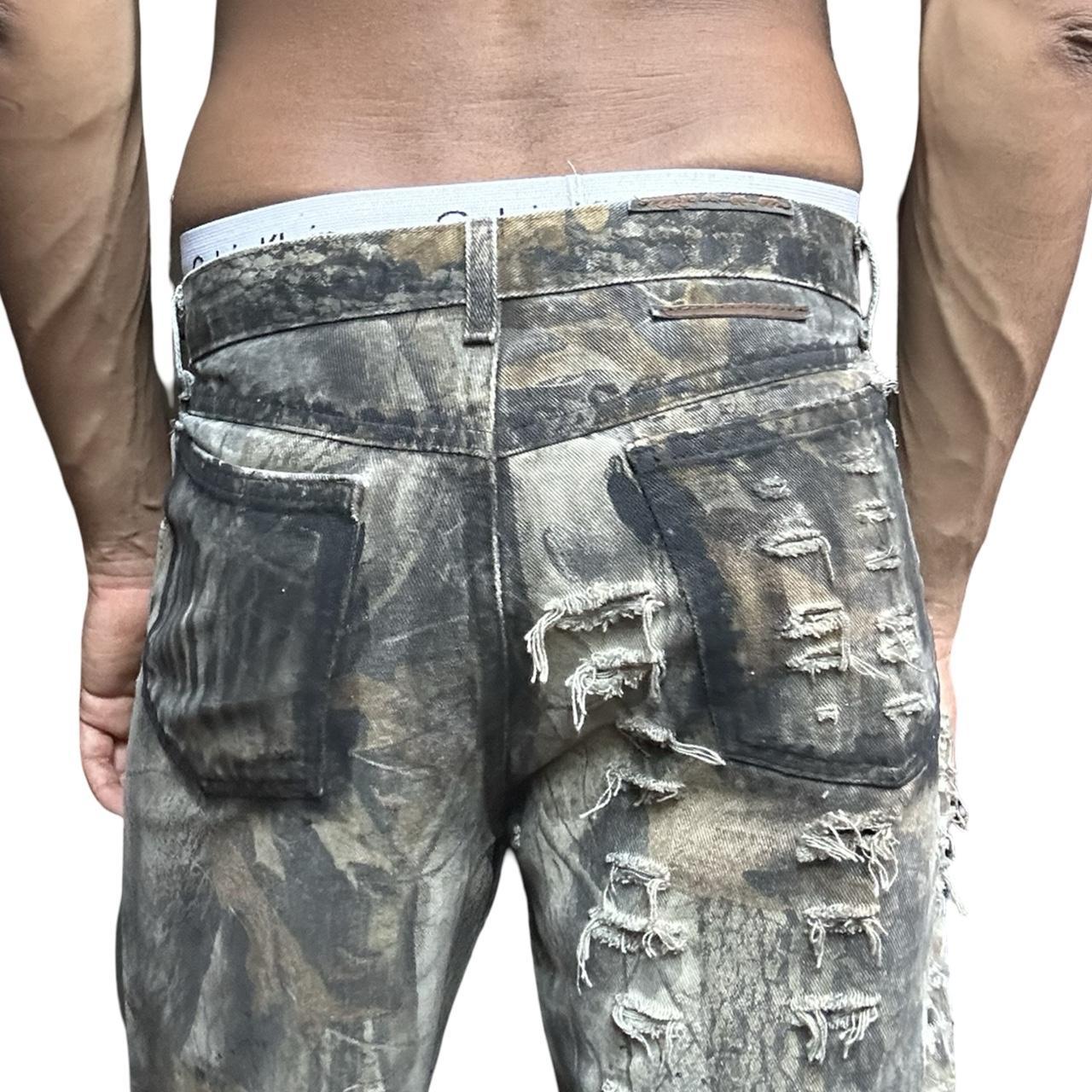 ASTROBOI*  Brown RealTree Camo Grunge Ripped Shorts - back detail 