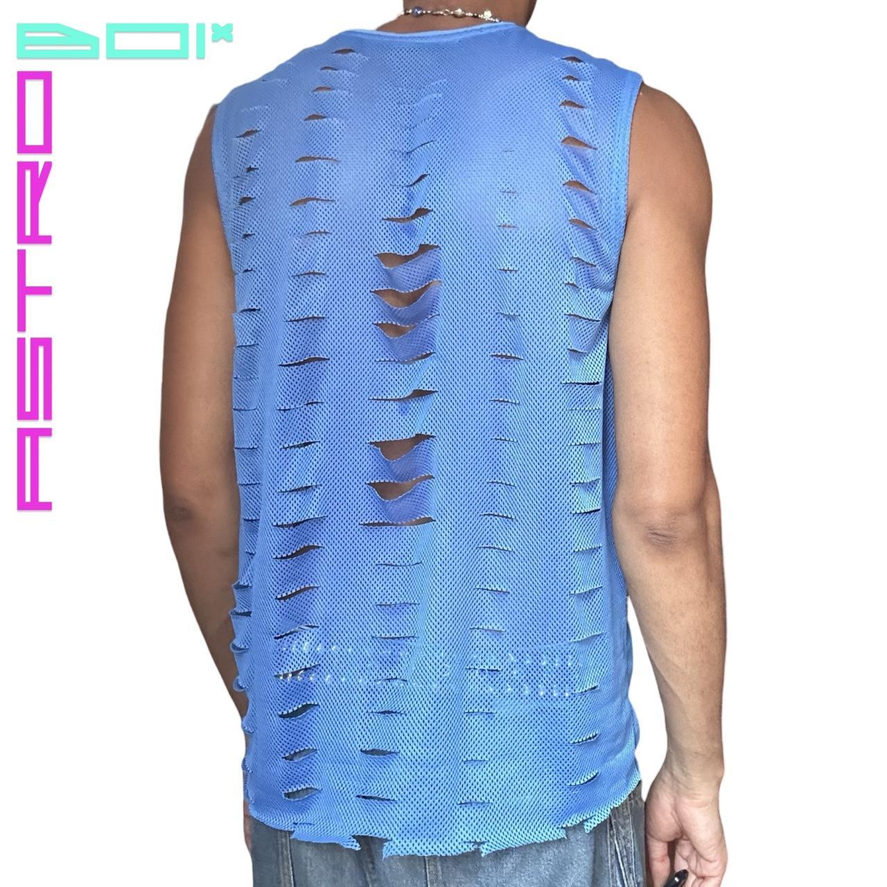 ASTROBOI* STARTER RHINESTONE SLASHED LIGHT BLUE MESH TANK TOP_ MEDIUM