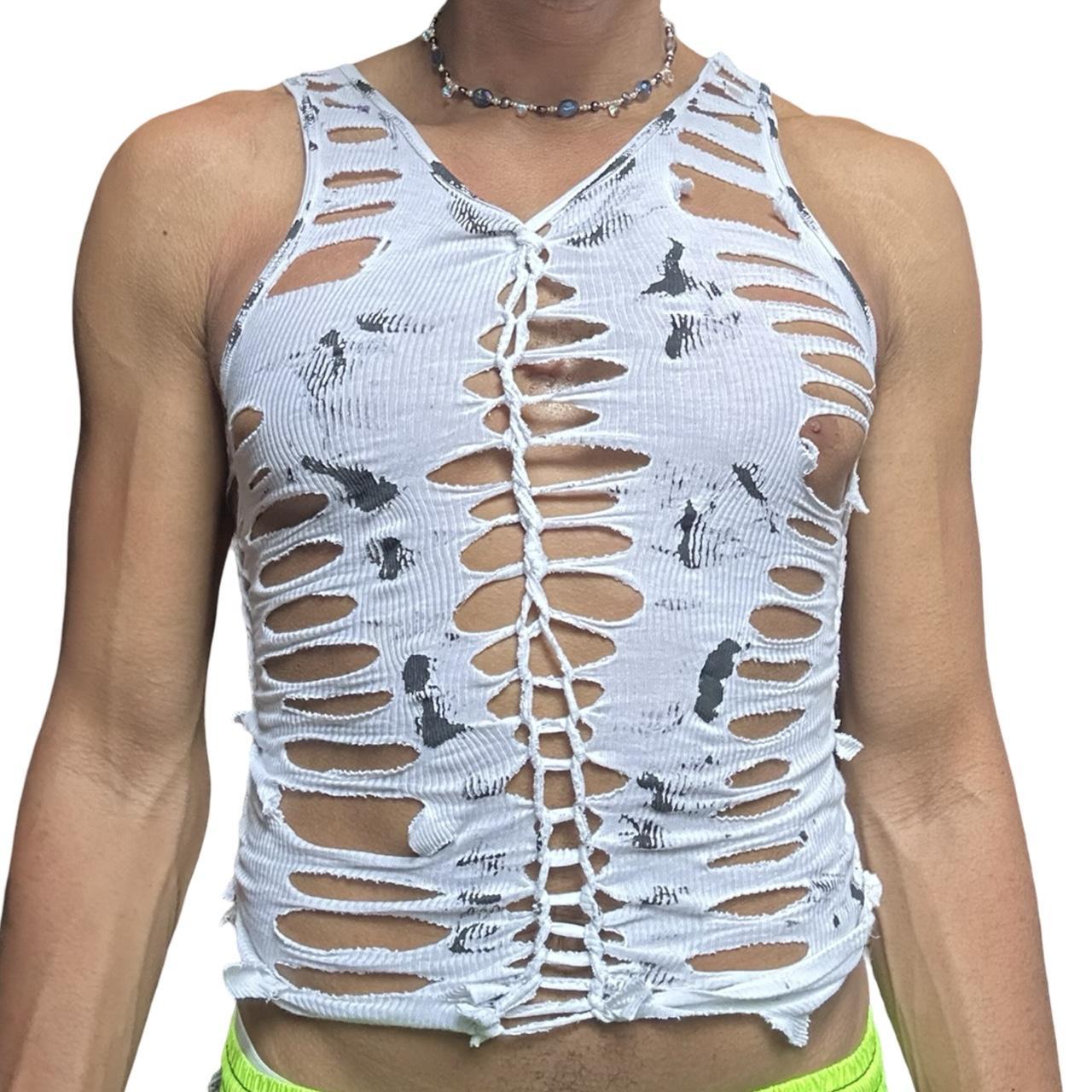 ASTROBOI* 'Marble' White Braided Painted Twist Tank Top  -  front 2