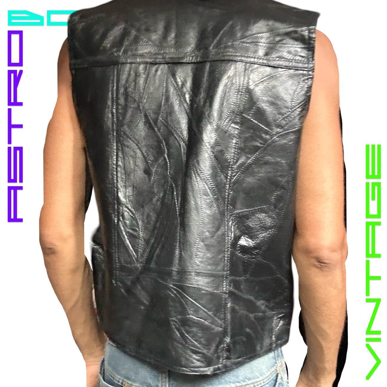 VINTAGE PATCHWORK BLACK LEATHER BIKER VEST_ XL