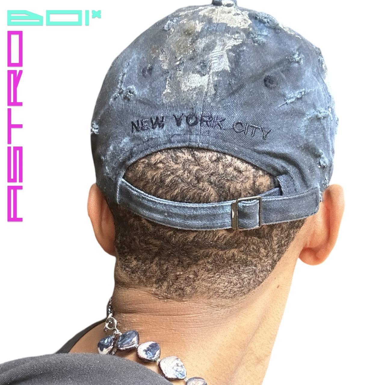 ASTROBOI* NEW YORK 'ZYPHER' DISTRESSED AIRBRUSHED BLUE HAT WITH AIRBRUSHING