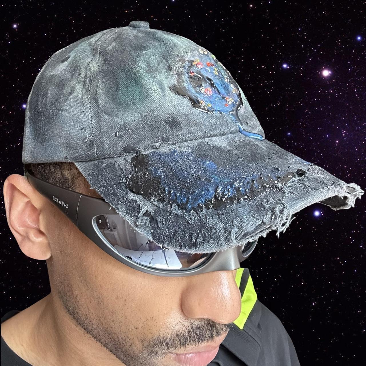ASTROBOI* 'Enchanted' Black Distressed Rhinestone Resin Hat - front right 