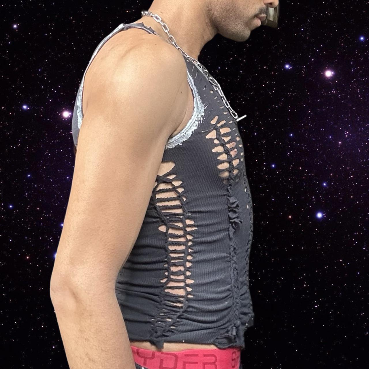 ASTROBOI* 'Zinc' Silver Foiled Black Braided Tank - right 