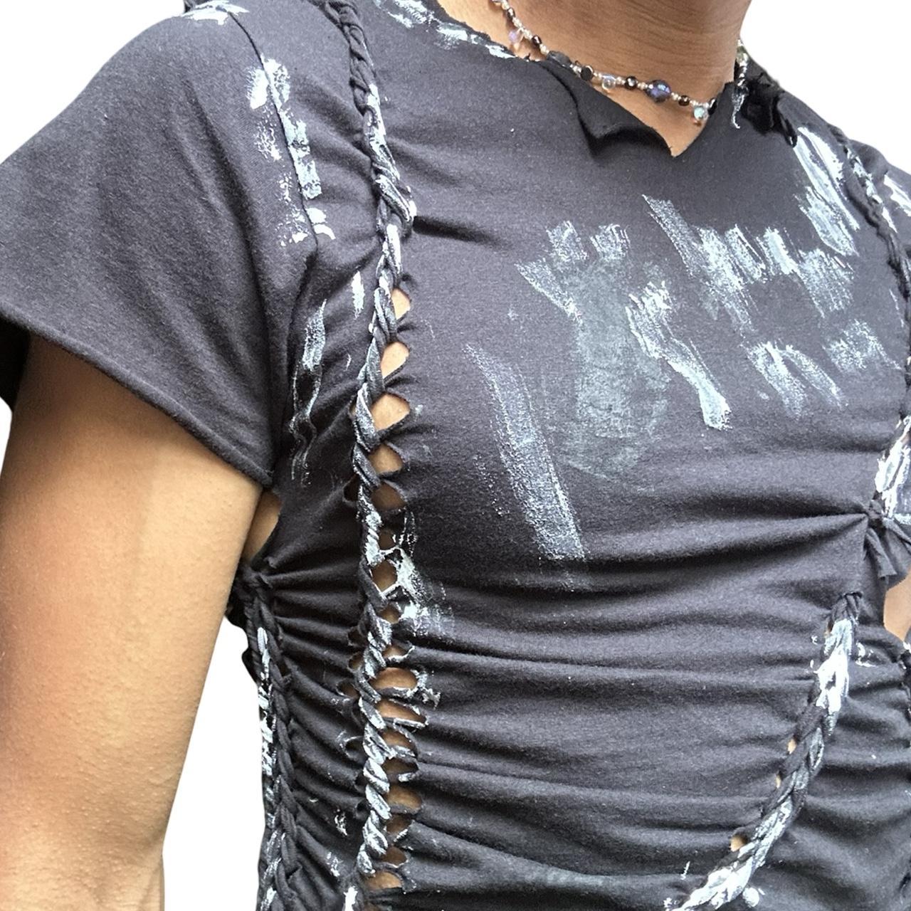 ASTROBOI* 'Painterly' Black Braided Painted Twist T-shirt - right 2