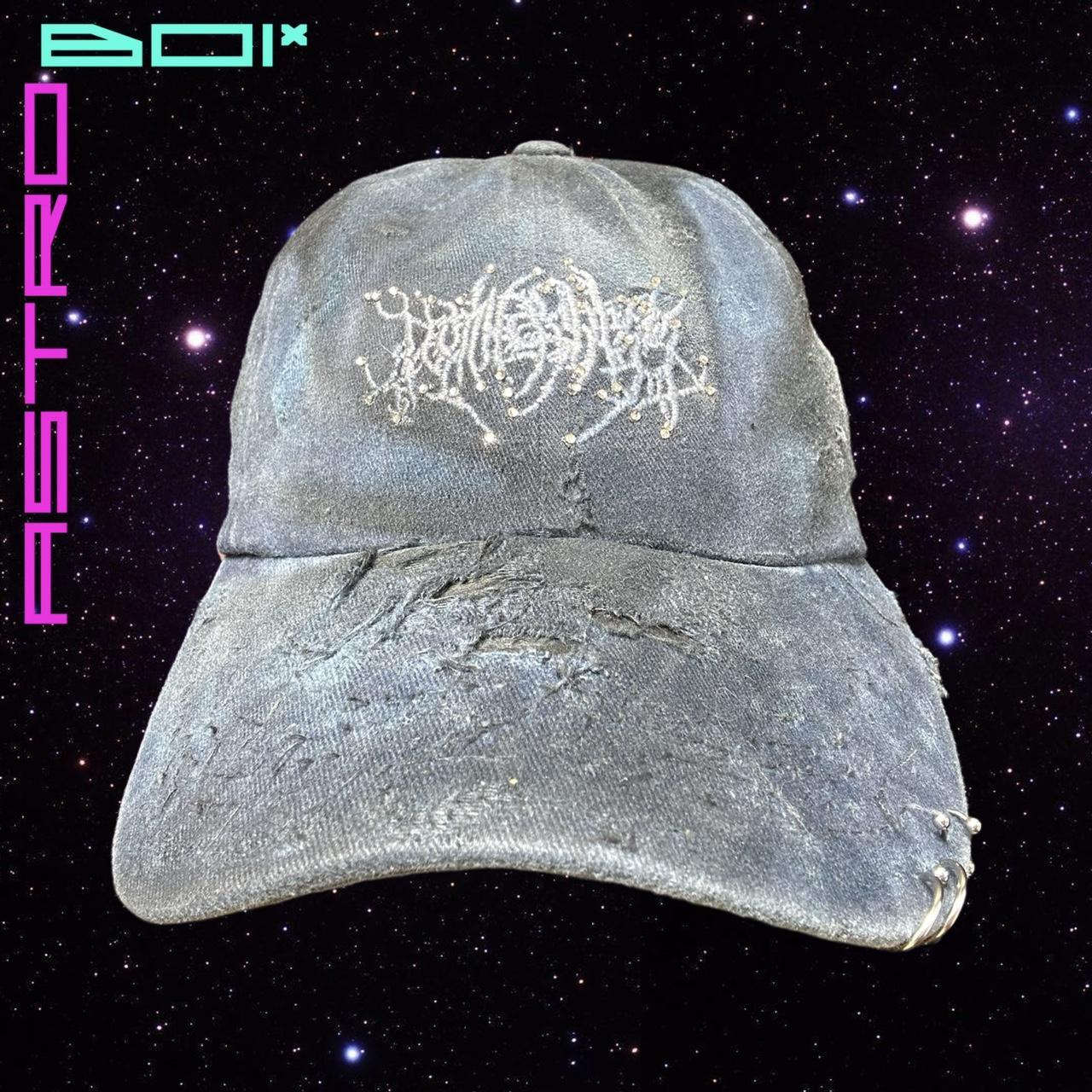 ASTROBOI* BLUE BARBED WIRE LOGO DISTRESSED PIERCED HAT