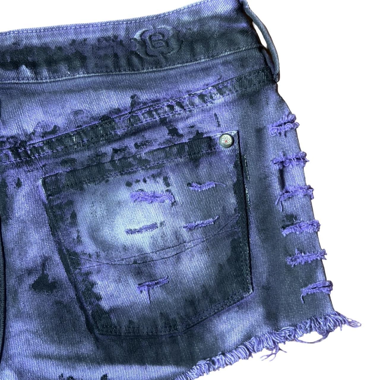 ASTROBOI* Women's Purple &amp; Black Y2K Grunge Denim Shorts – flat right