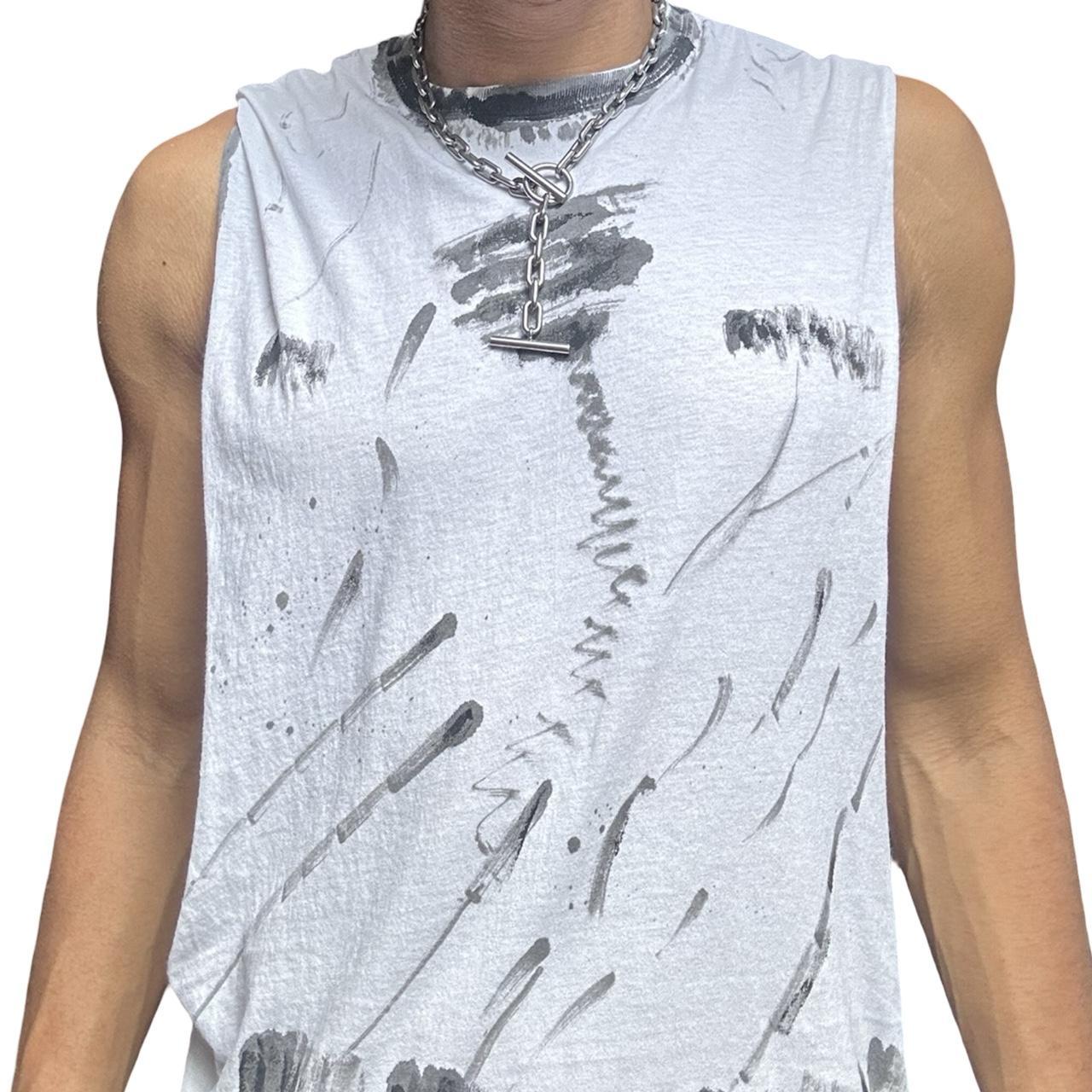 ASTROBOI* x Hanes White & Black Painted Muscle Shirt - front detail 