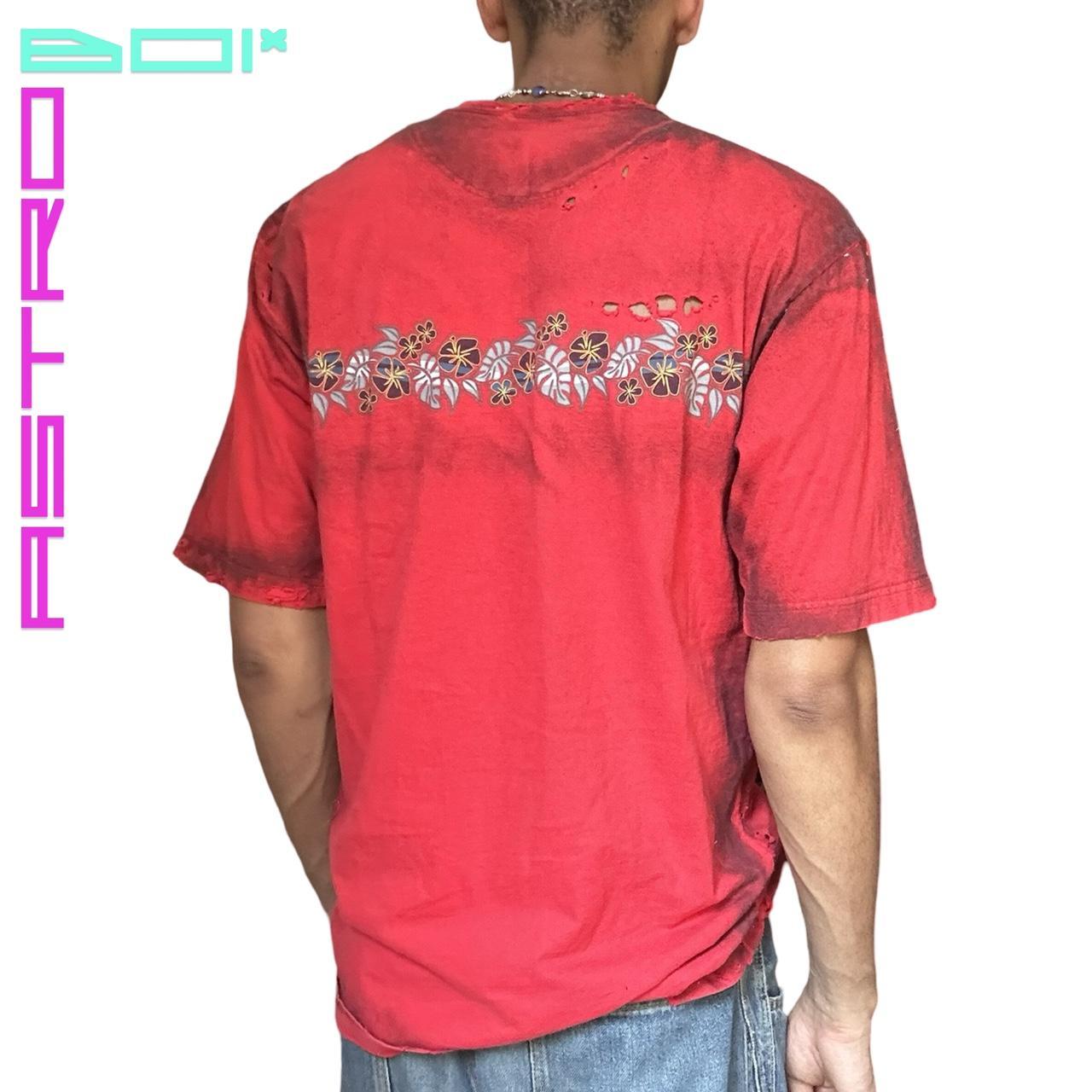 ASTROBOI* SPEEDO RED RHINESTONE HIBISCUS GRUNGE T-SHIRT _ XL