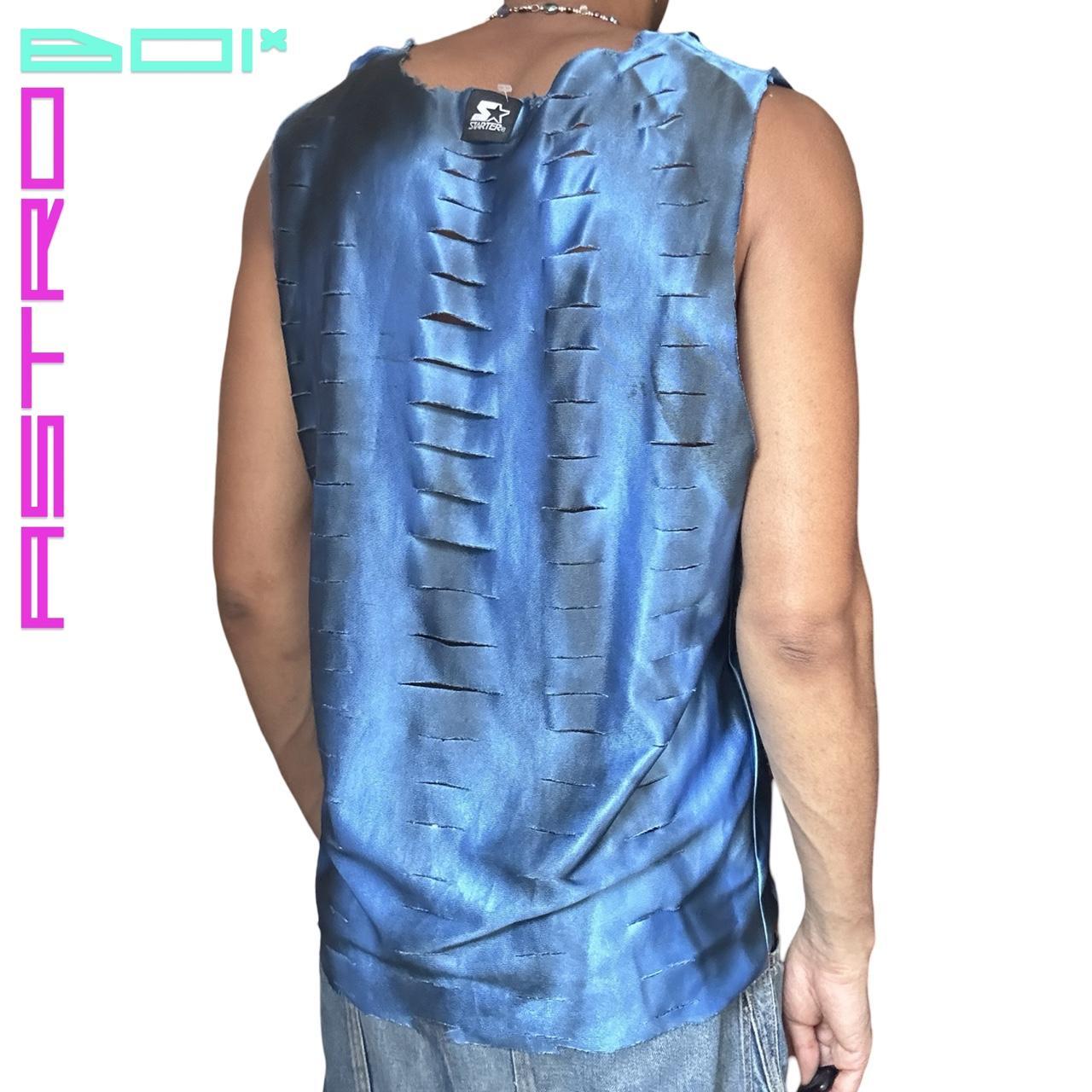 ASTROBOI* STARTER BLUE RIPPED GRUMGE JERSEY MUSCLE SHIRT_ MEDIUM