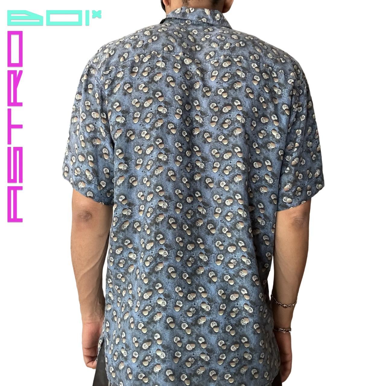 VINTAGE 90s BLUE SILK POLKA DOT SHORT SLEEVE BUTTON UP SHIRT _ XL