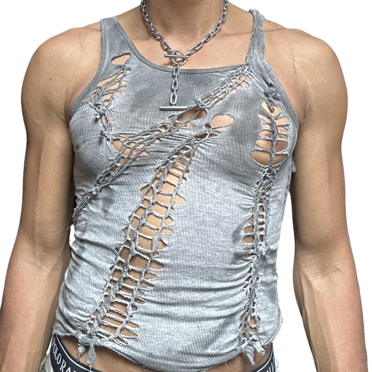 ASTROBOI* 'Stone' Antique Gray Twist Braided Tank Top – front 2