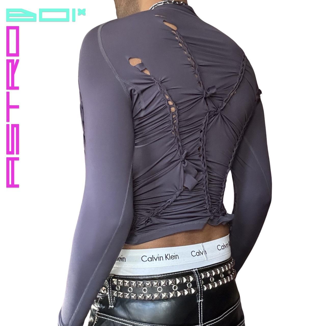 ASTROBOI* CUSTOMIZED GREY BRAIDED LYCRA MOCK NECK TOP