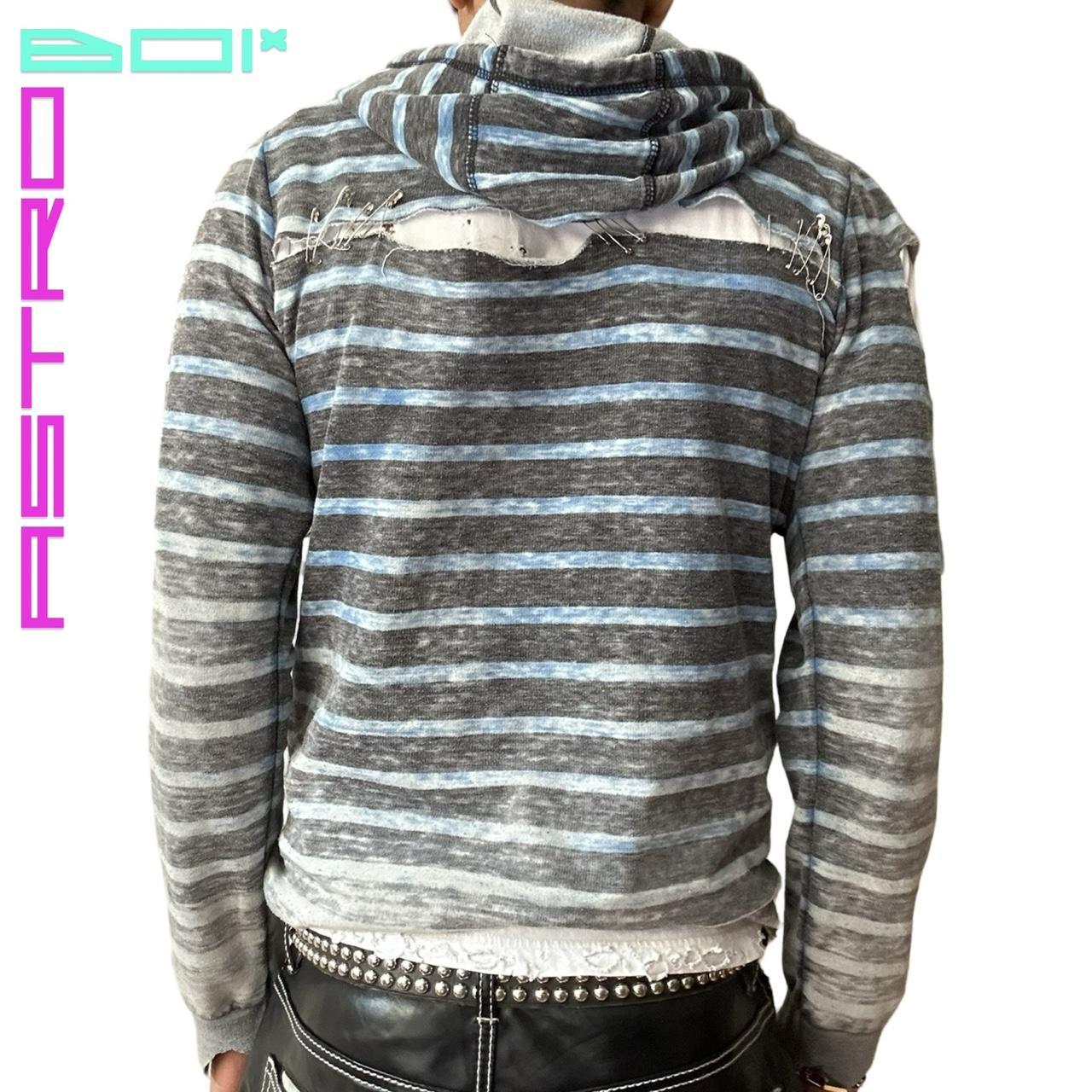 ASTROBOI* BLUE FADED STRIPE CUT OUT PUNK SUMMER HOODIE WITH SAFETY PINS