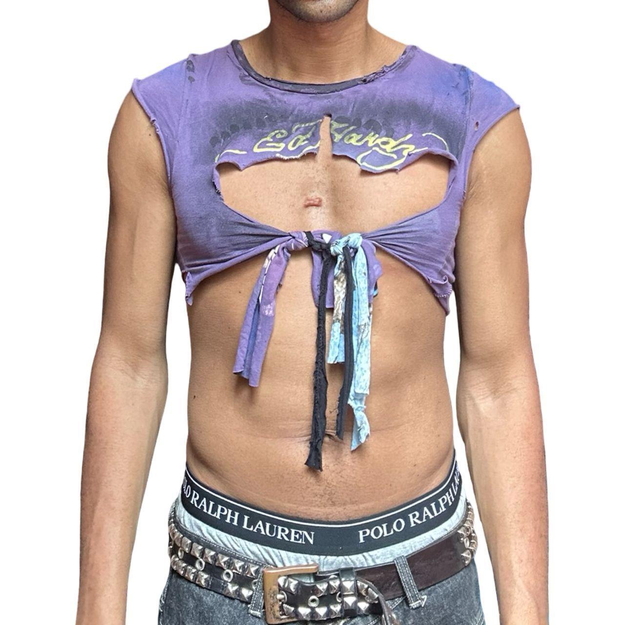 ASTROBOI* x Ed Hardy Purple Twist Crop Top – front 3