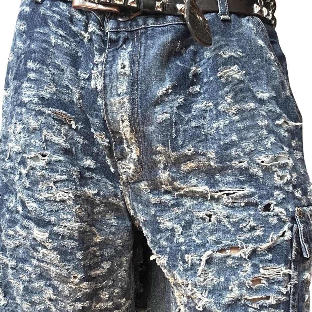  ASTROBOI* Blue Ripped Denim Baggy Cargo Shorts - detail 