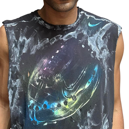 ASTROBOI* x Nike Celestial Navy Football Graphic Sleeveless Muscle Shirt – front detail