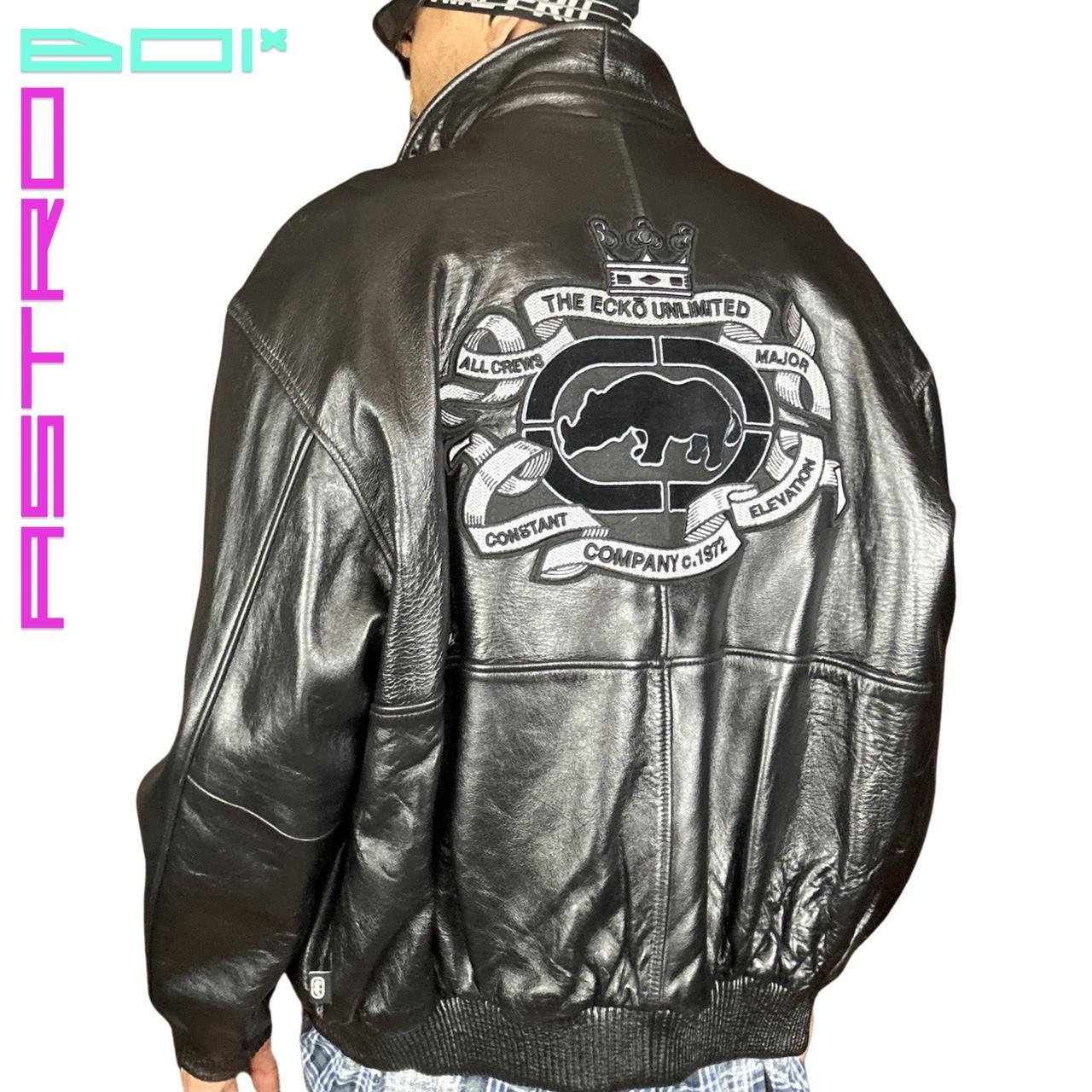 VINTAGE ECKO LEATHER BOMBER JACKET _ BLACK_ XXL