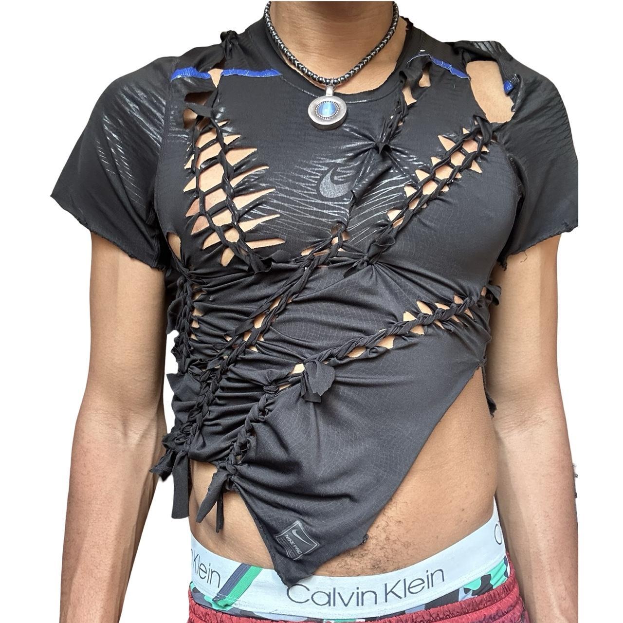 ASTROBOI* Nike Black/Blue Futuristic Twist Braided T-Shirt  - front 2