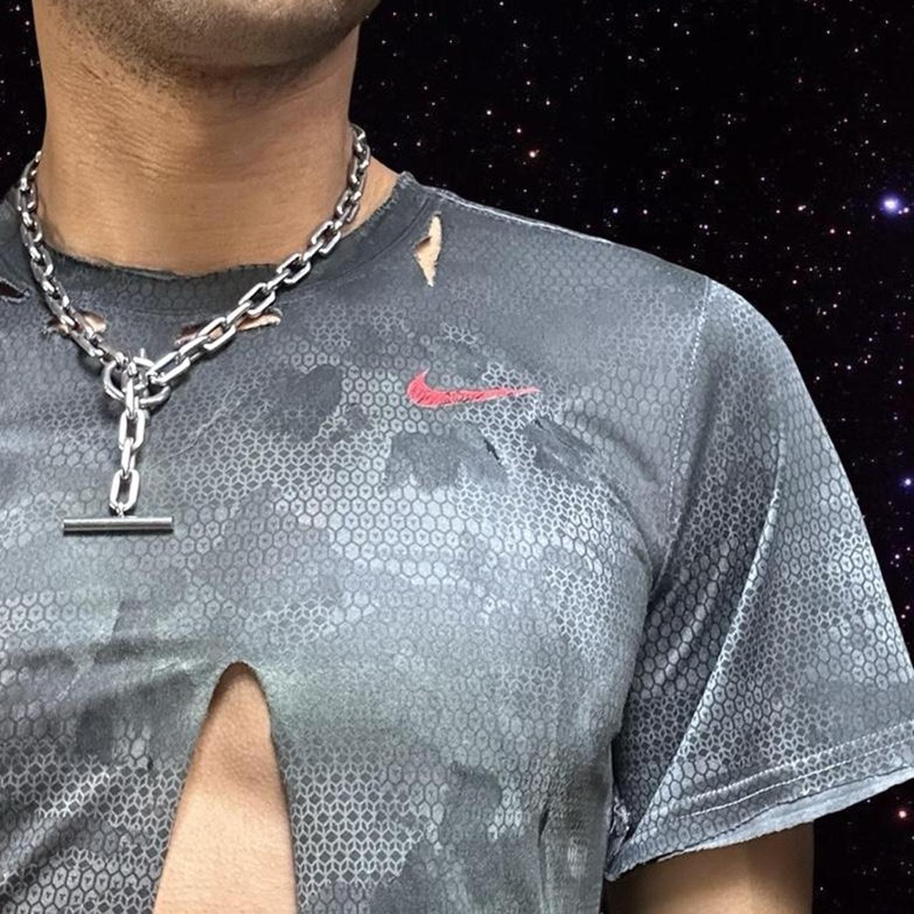 ASTROBOI* Nike Dri-FIT Gray Camo Ripped T-shirt – front detail 