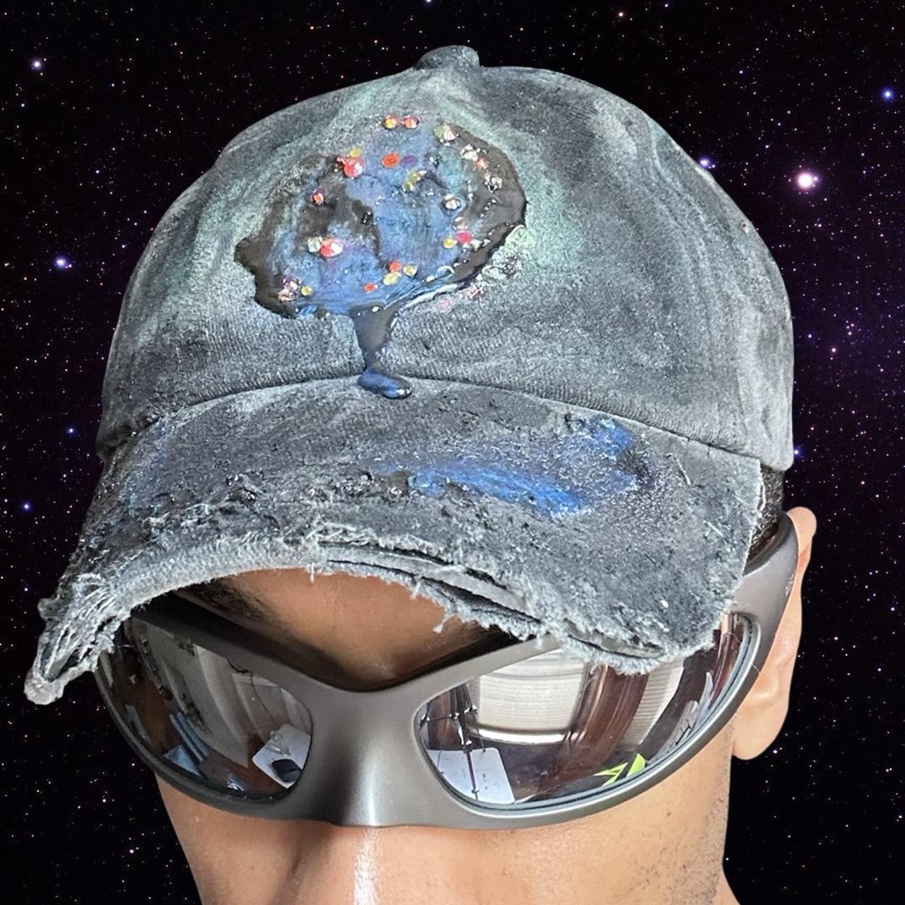 ASTROBOI* 'Enchanted' Black Distressed Rhinestone Resin Hat - front left