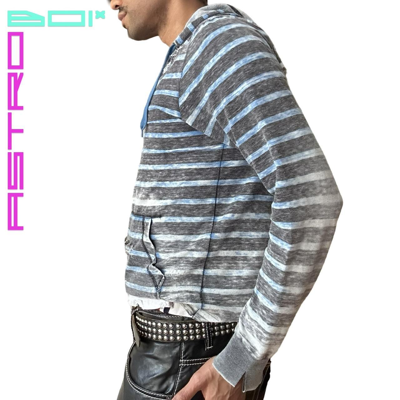 ASTROBOI* BLUE FADED STRIPE CUT OUT PUNK SUMMER HOODIE WITH SAFETY PINS