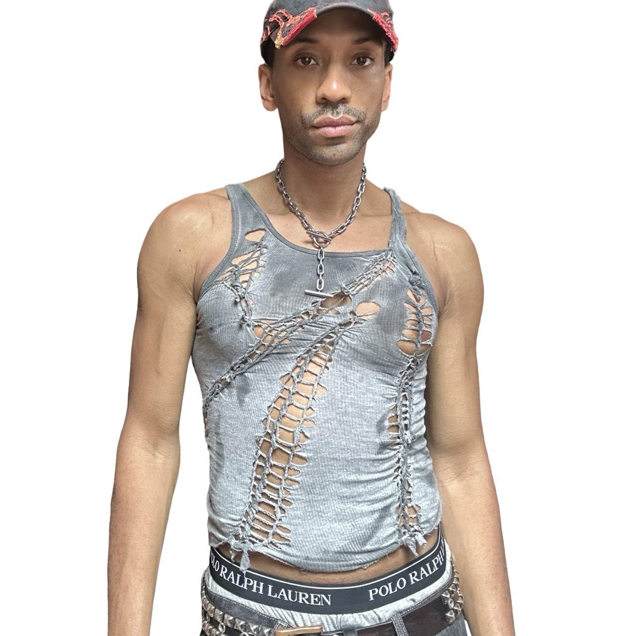 ASTROBOI* 'Stone' Antique Gray Twist Braided Tank Top – front overview