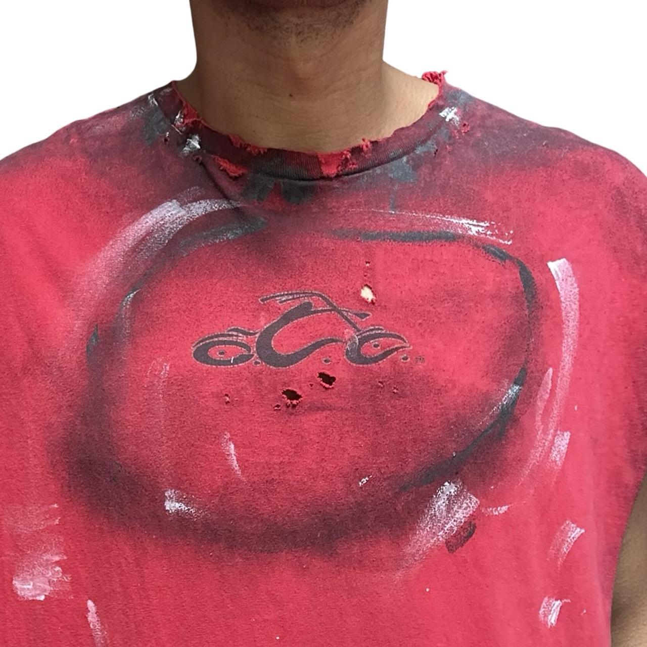 ASTROBOI* Y2K Orange County Choppers Red Painted Sleeveless Muscle Tank Top - front detail 