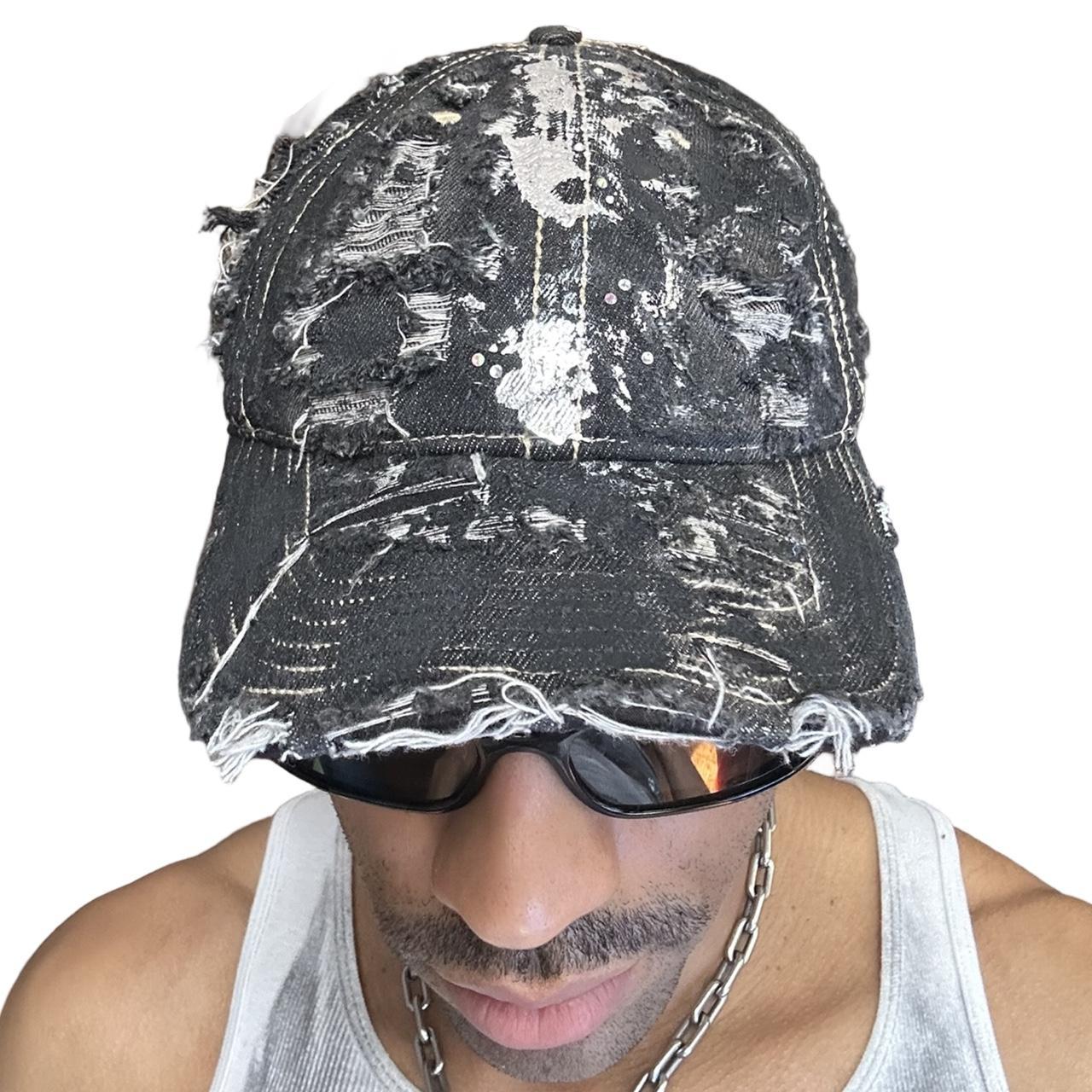ASTROBOI* 'Neo' Black Distressed Rhinestone Denim Hat - front 4