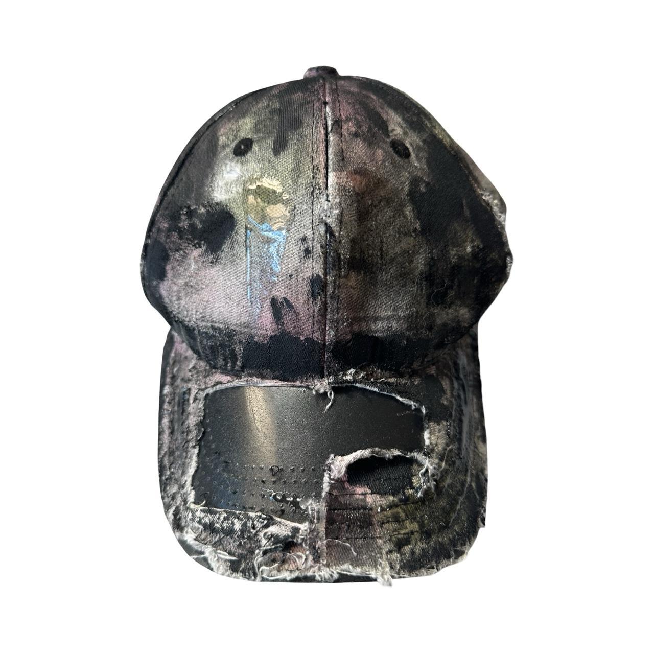 ASTROBOI* Y2K Trompe L'oeil Distressed White & Black Denim Streetwear Hat - flat front