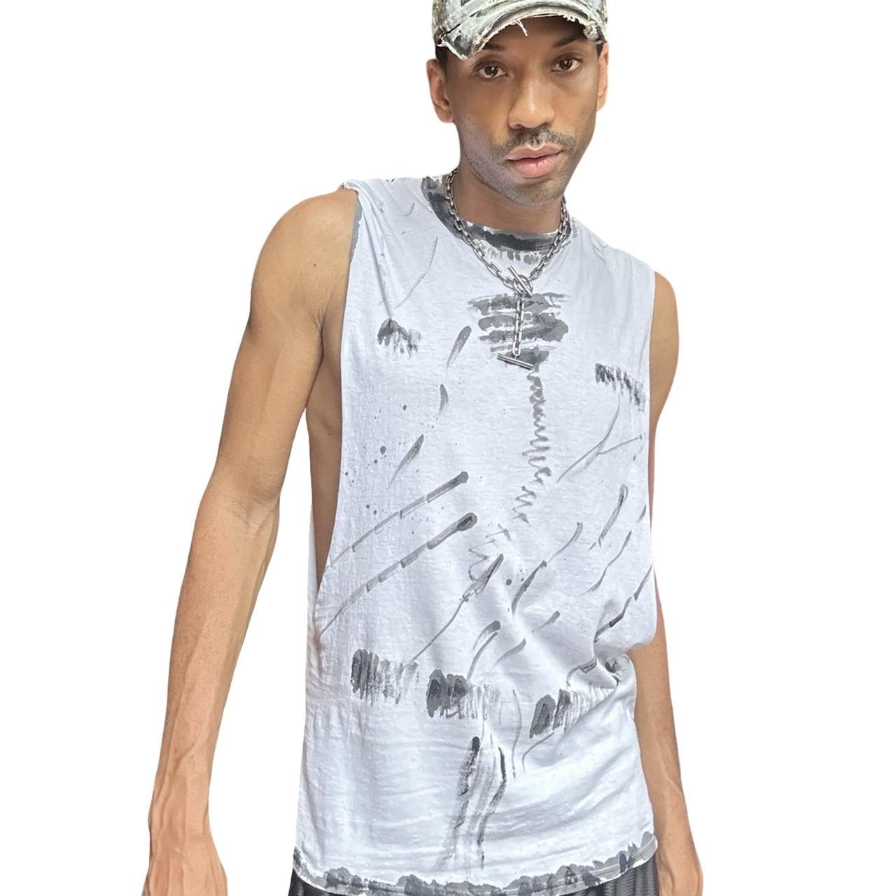 ASTROBOI* x Hanes White & Black Painted Muscle Shirt - front styled 
