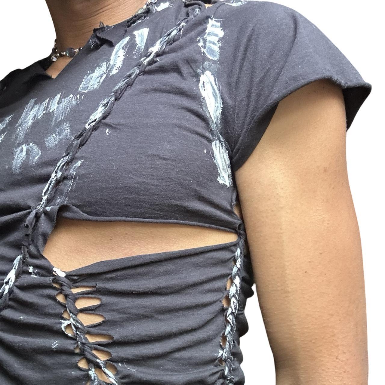ASTROBOI* 'Painterly' Black Braided Painted Twist T-shirt - left 2