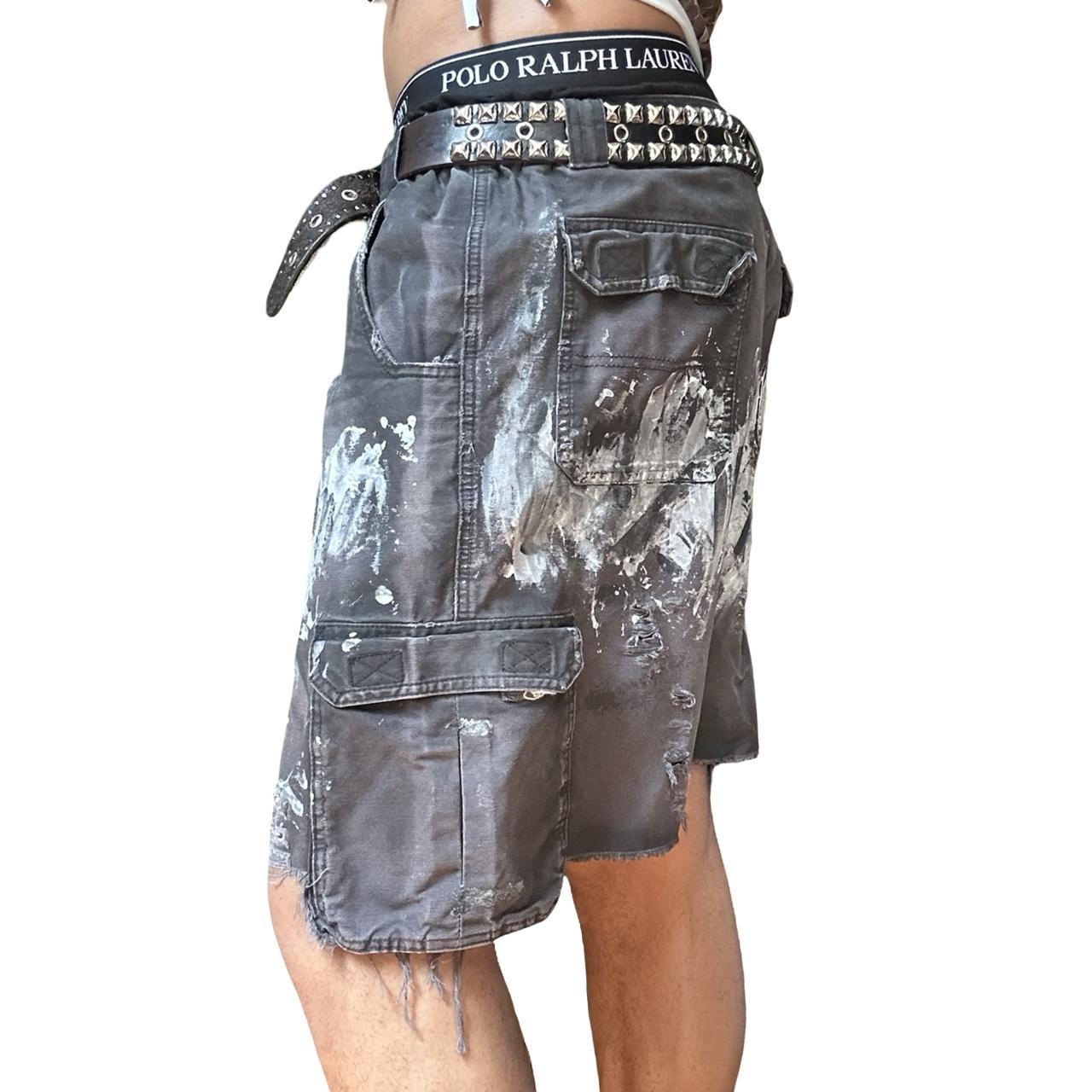 Cabelas Pained Faded Black Cargo Shorts - - left 