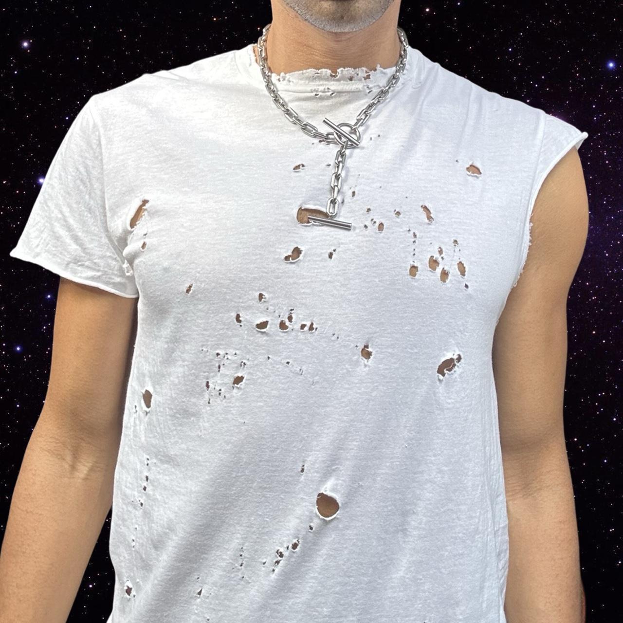 ASTROBOI* x Gildan Perfect White Ripped Grunge Hybrid T-shirt Tank - front 3
