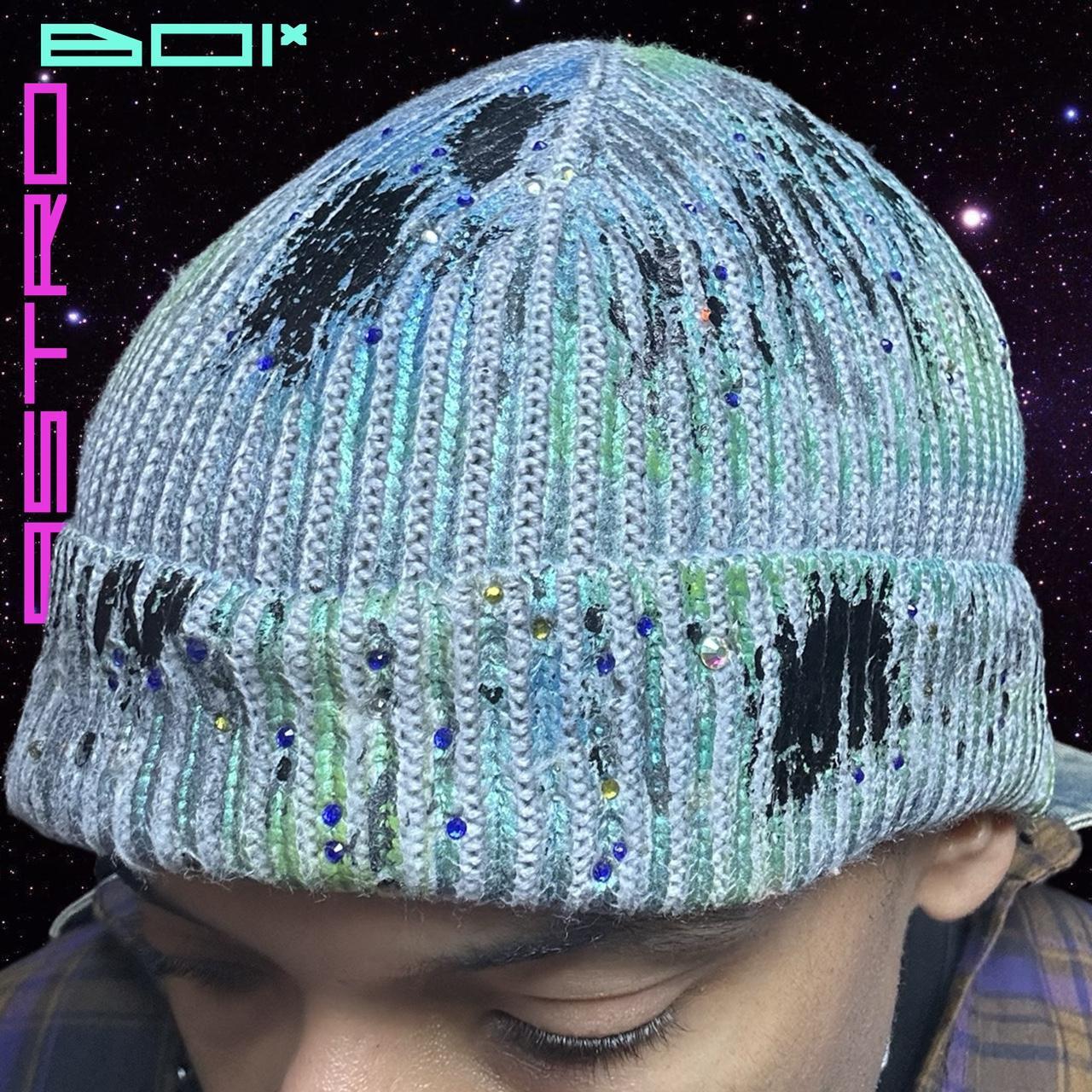 ASTROBOI* 'Deep Ocean' Blue Green Iridescent Rhinestone Beanie