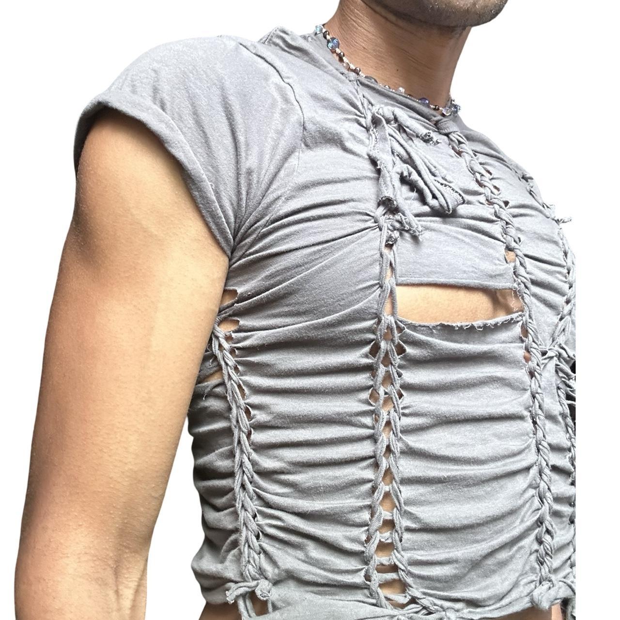 ASTROBOI* 'Basics' Gray Braided Paint Twist T-shirt -  front right