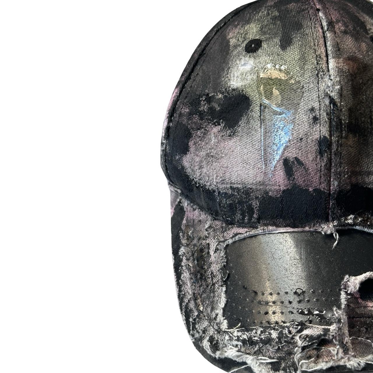 ASTROBOI* Y2K Trompe L'oeil Distressed White & Black Denim Streetwear Hat - flat left