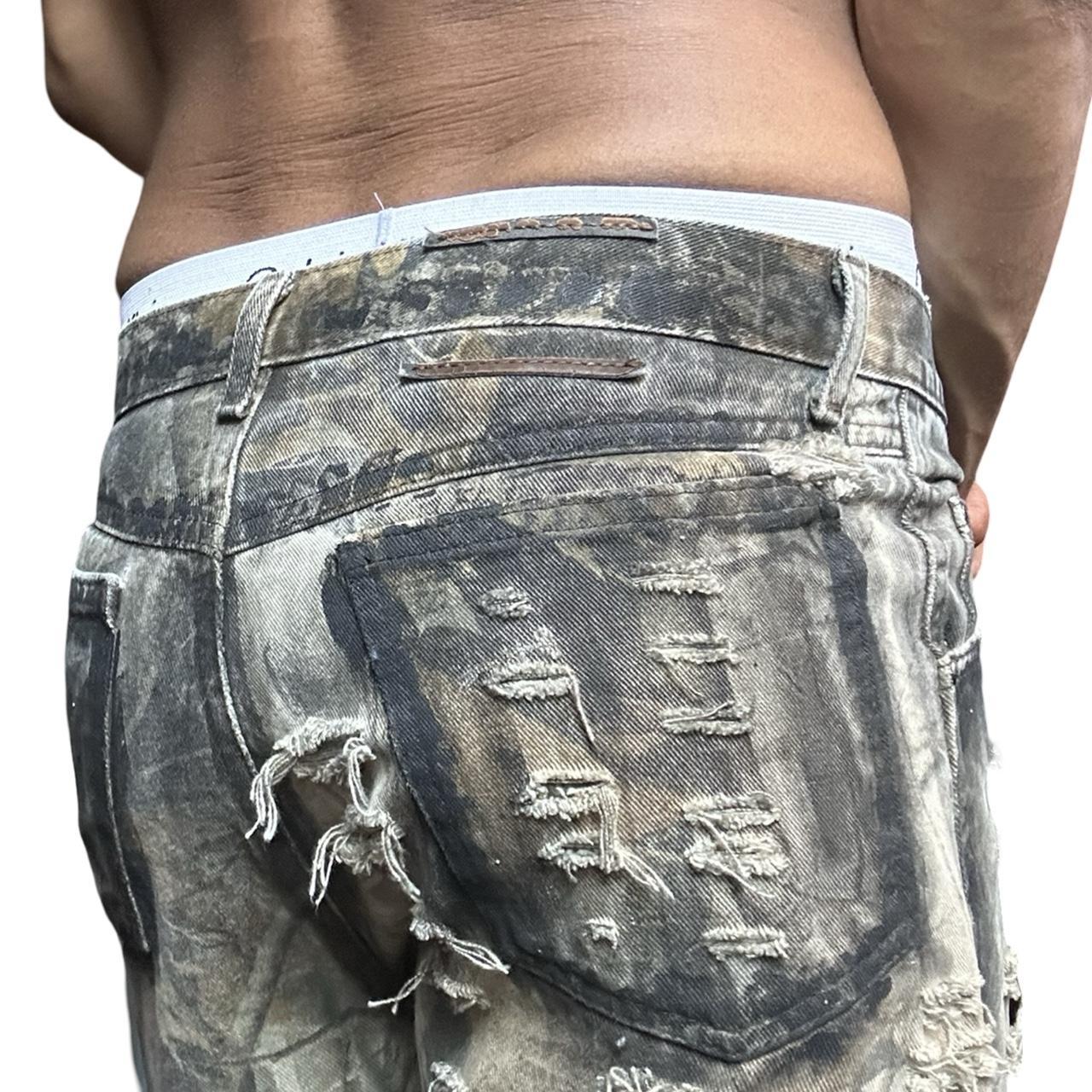 ASTROBOI*  Brown RealTree Camo Grunge Ripped Shorts - back detail 