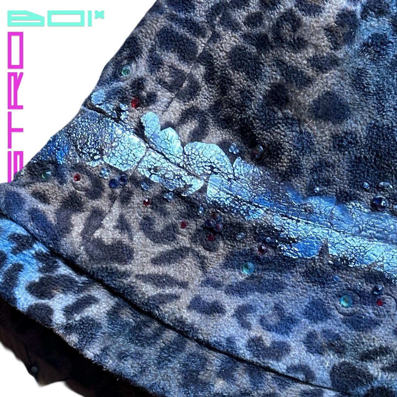 ASTROBOI* BLUE LEOPARD PRINT RHINESTONE WINTER BUCKET HAT