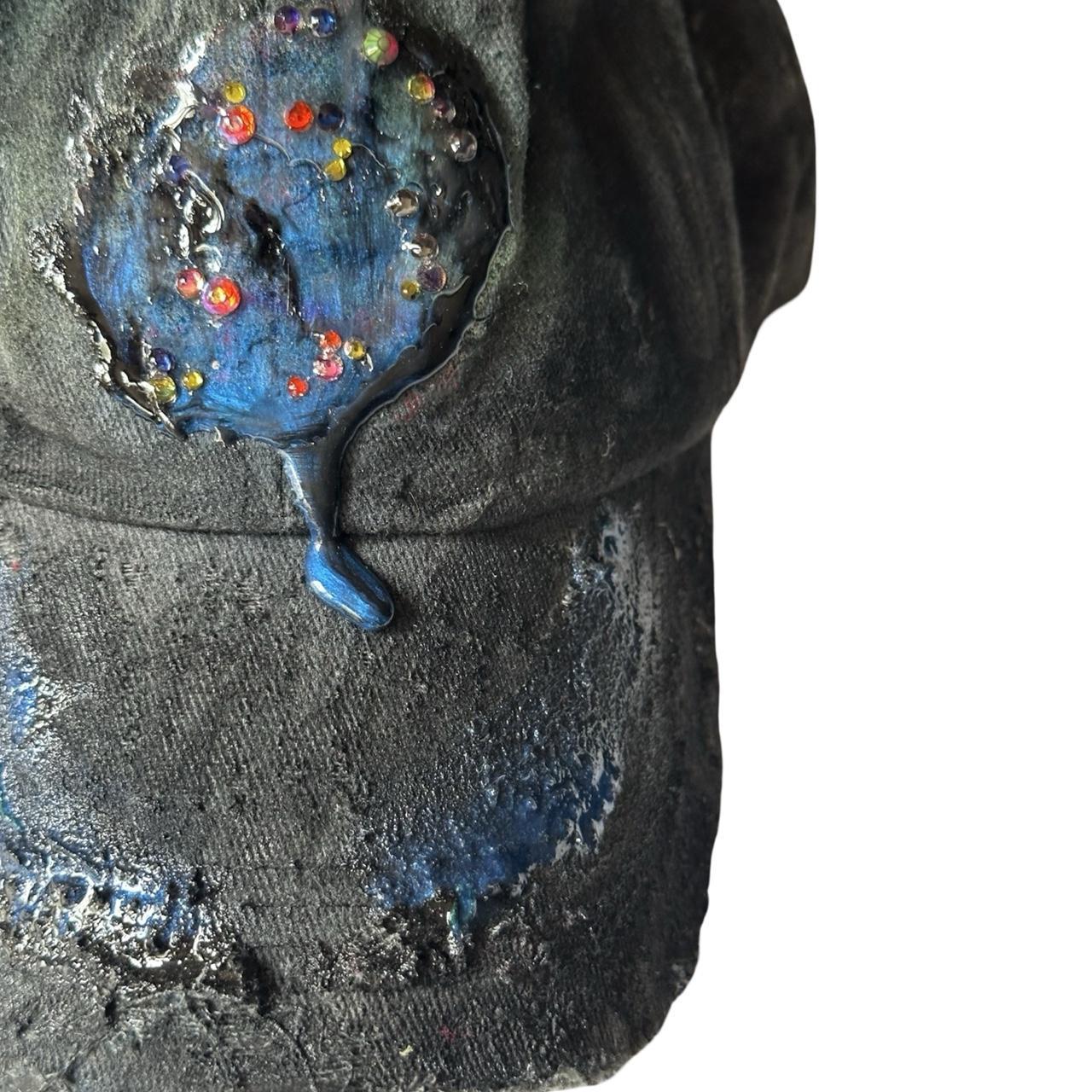 ASTROBOI* 'Enchanted' Black Distressed Rhinestone Resin Hat - flat front right